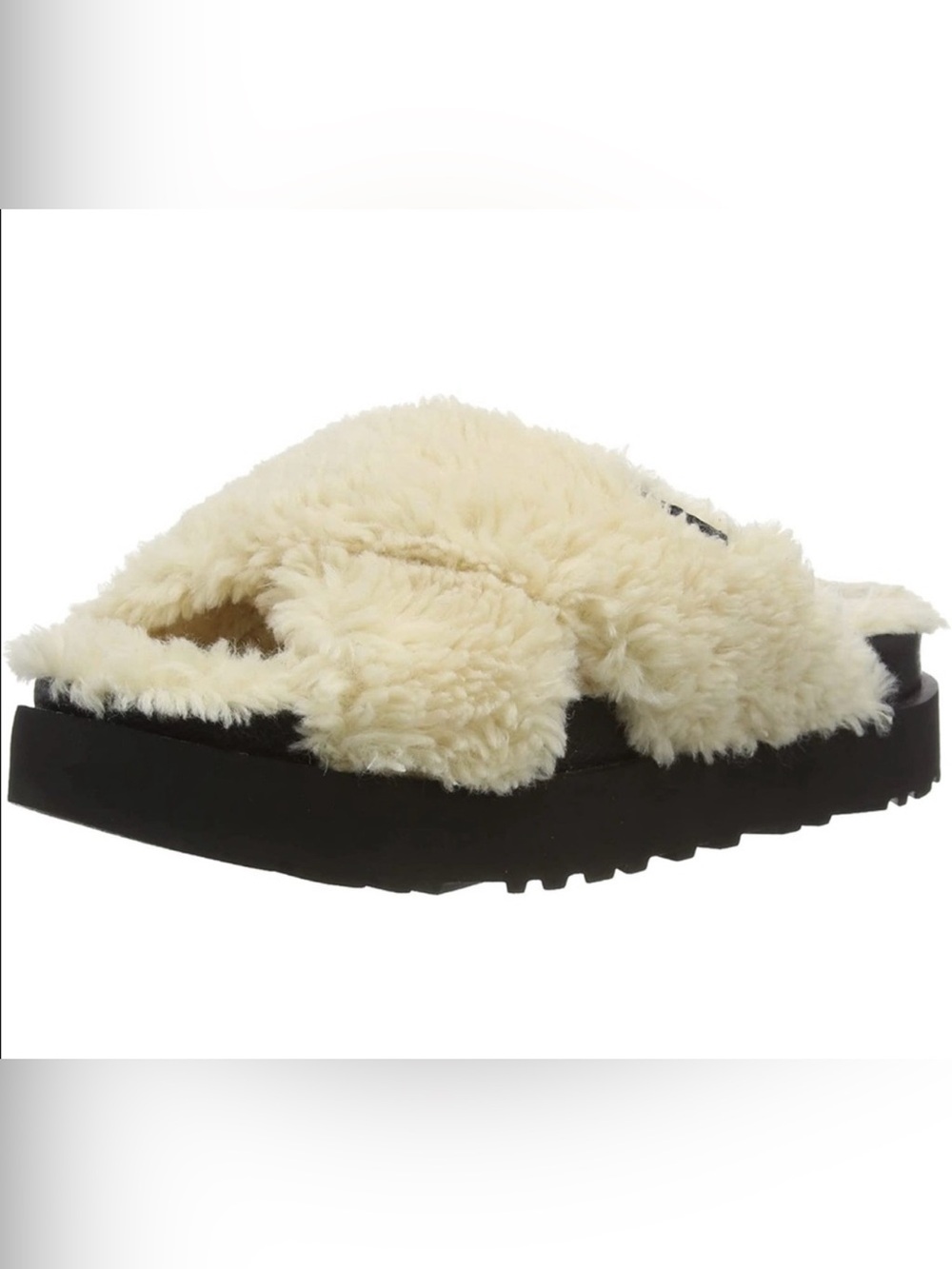 UGG Cream Fuzzy Cross-Band Sandals with Black Sole